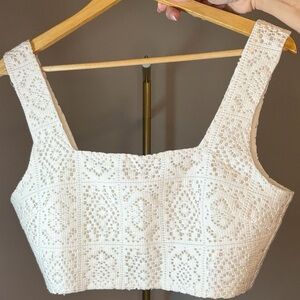 NWT Le Lis Cream Crochet Lace Square Neck Crop Top Size M